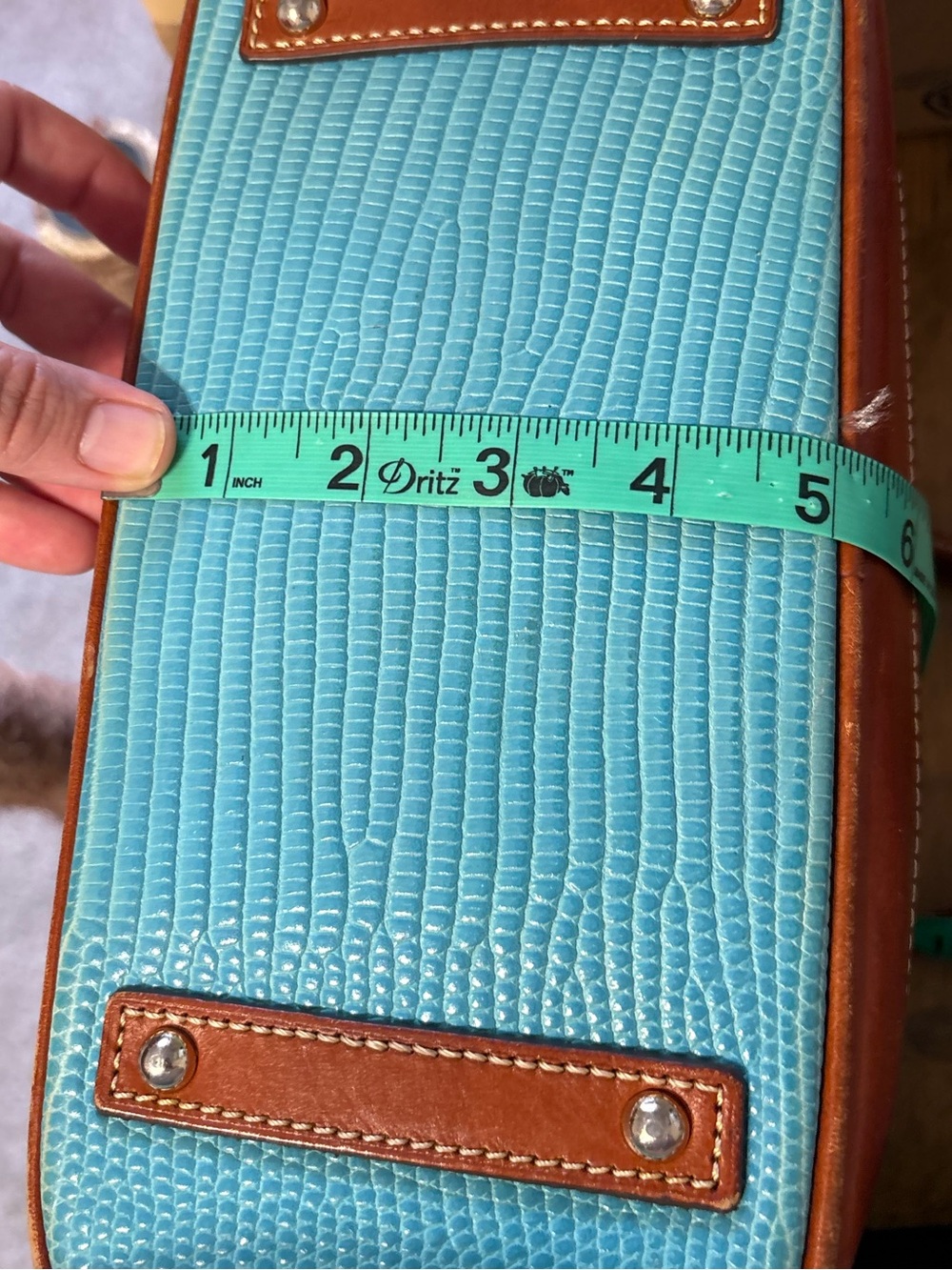 Dooney & Bourke Teal Pebble Grain “Zip Zip” Satchel with Brown Trim - Picture 9 of 16